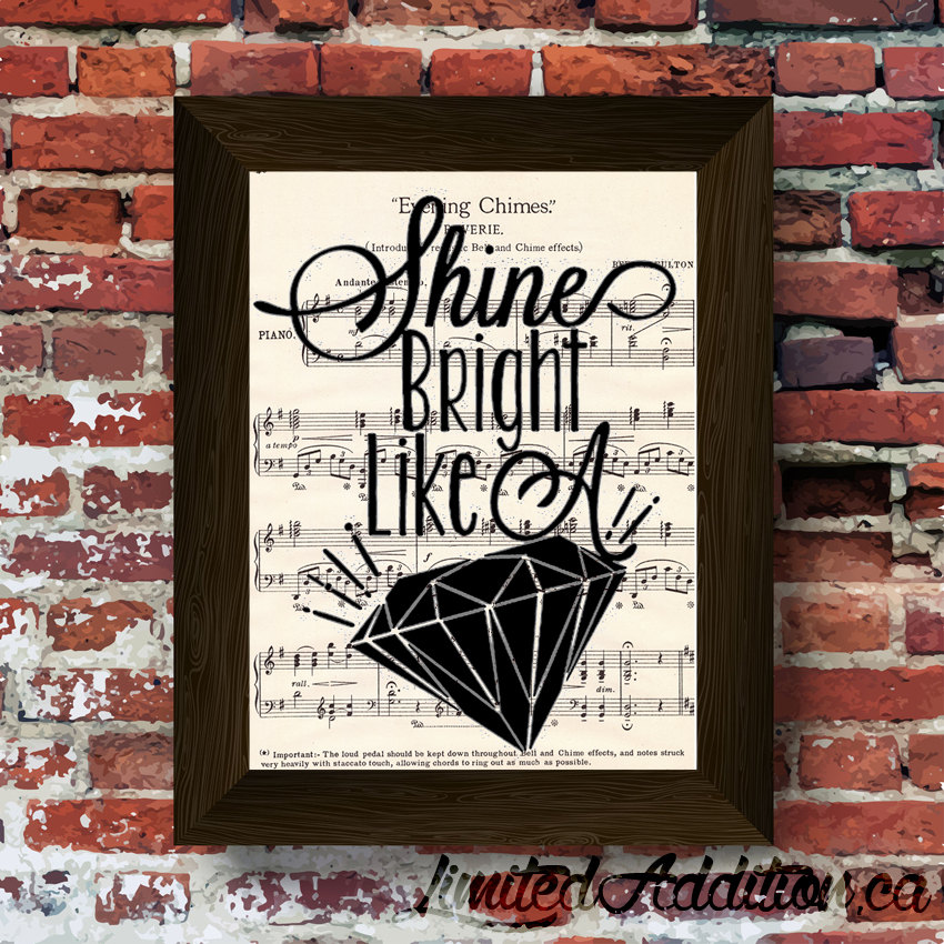 One of a kind Limited Shine bright like a diamond Inspired Music Art print Upcycled Early 1900's Music Book #0004