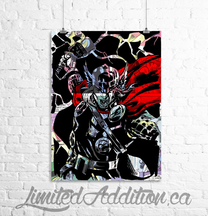 Thor Super Hero Upcycled art print on vintage comic book upcycled paper. #0048
