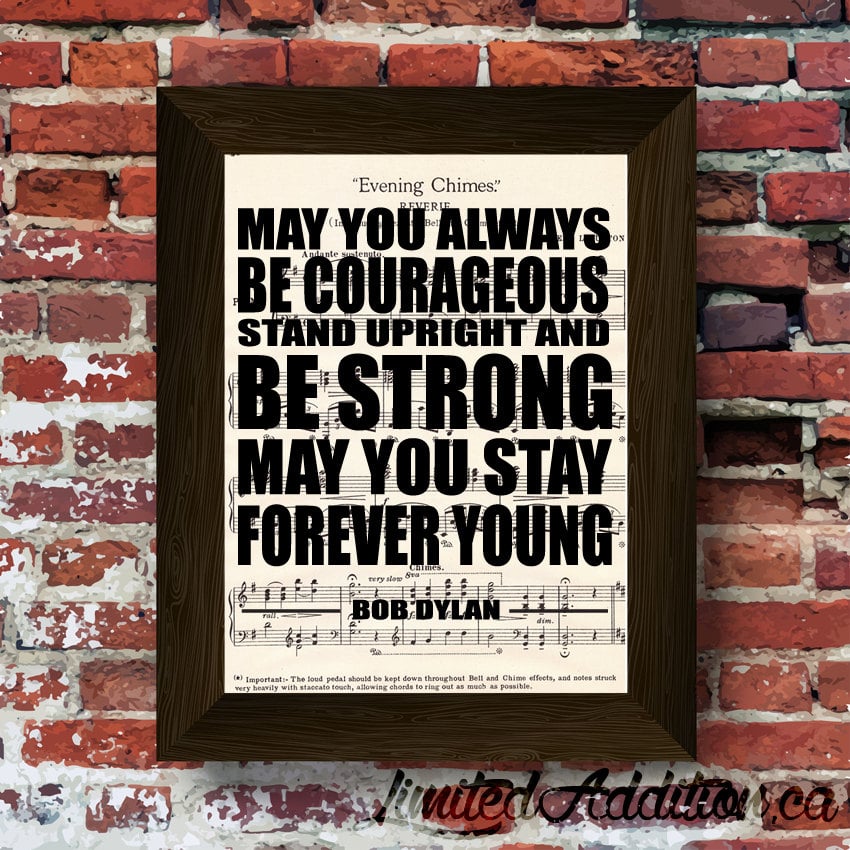 Bob Dylan Inspired Forever Young Music Art print Upcycled Early 1900's Music Book #0006