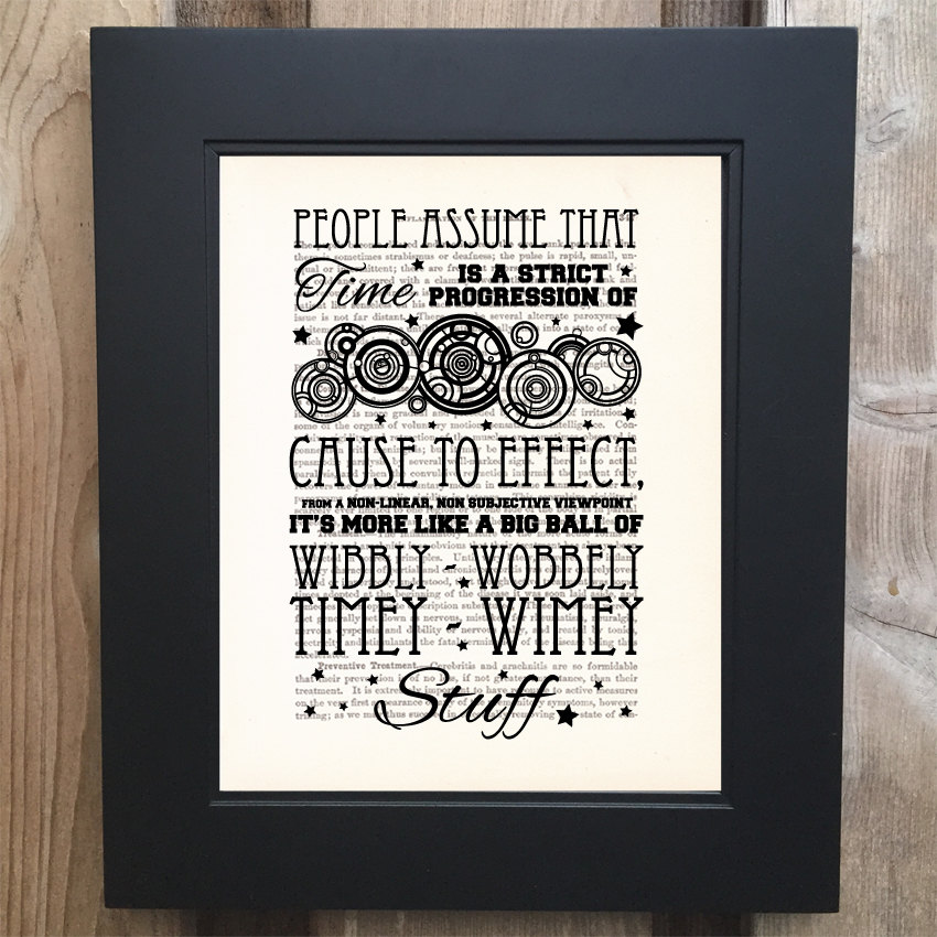 Doctor Who Inspired Wibbly Wobbely Art print on Upcycled 1903 Medicology book #0001