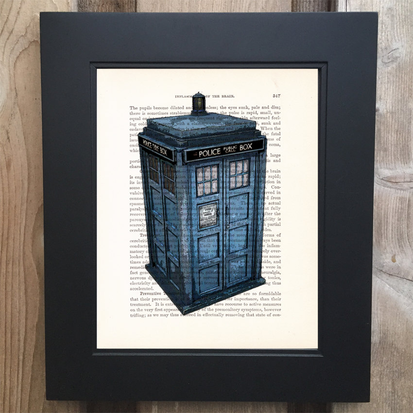 Doctor Who Inspired Tardis Art print on Upcycled 1903 Medicology book #0003