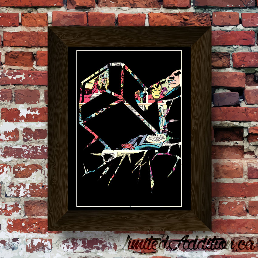 Thors Hammer Smash Upcycled vintage comic book art print. #0051