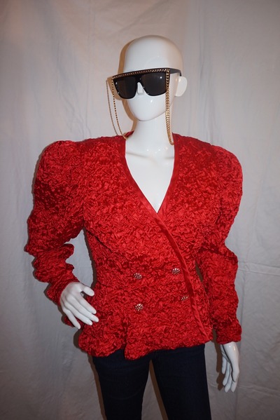 Vintage farinane red ruffle peplum top size m-l