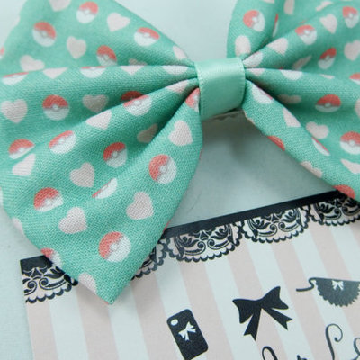 Kawaii pokeball mint hair bow 90s kid pastel hair clip pikachu video game geekery accessories - Thumbnail 4