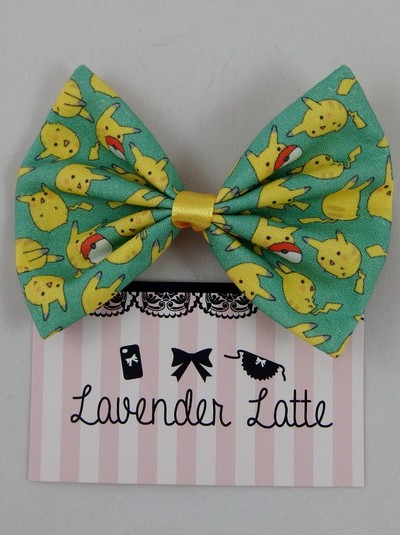 SALE! Pikachu Teal Green and Yellow Fabric Hair Bow
