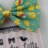 SALE! Pikachu Teal Green and Yellow Fabric Hair Bow - Thumbnail 1