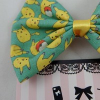 SALE! Pikachu Teal Green and Yellow Fabric Hair Bow - Thumbnail 2