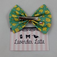 SALE! Pikachu Teal Green and Yellow Fabric Hair Bow - Thumbnail 3