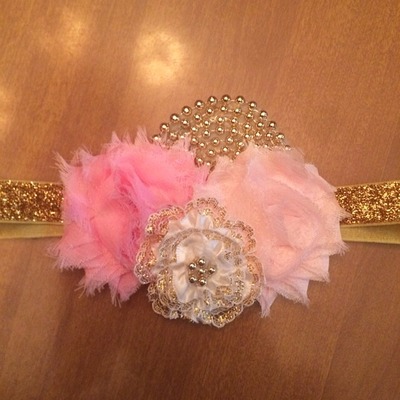 Gold and Pink Shabby Headband