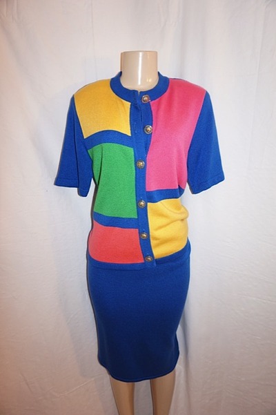 Vintage 2-piece ami krits blue top/skirt set, xl