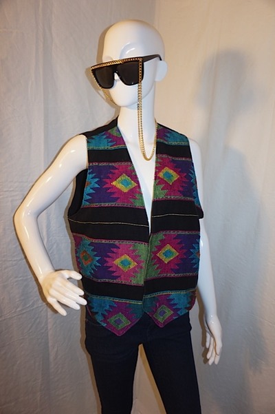 Vintage black neon print vest, size 1x