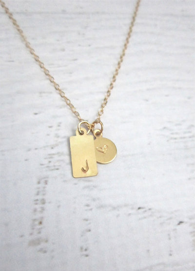 Tag and dot necklace, dainty gold filled jewelry