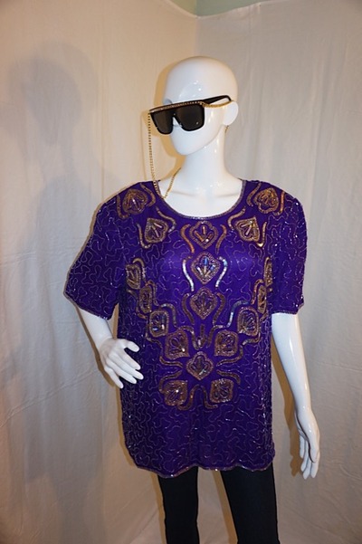 Vintage exotica purple/gold sequins top, size 1x