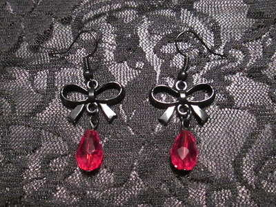 Black Bows and Blood Drop Earrings