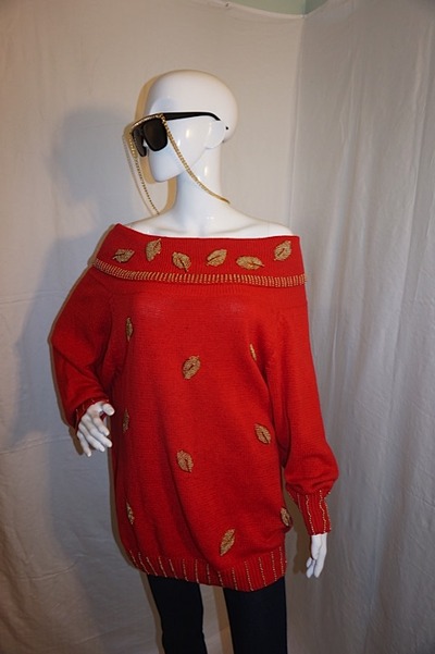 Vintage vickie int red/gold flower sweater, 2x