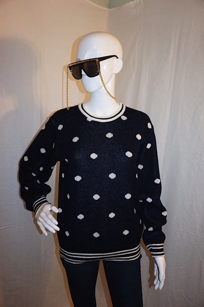 Vintage alfred dunner navy blue/white polka dot sweater, size m-l