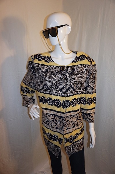 Vintage robert todd blue/yellow aztec top, size 2x