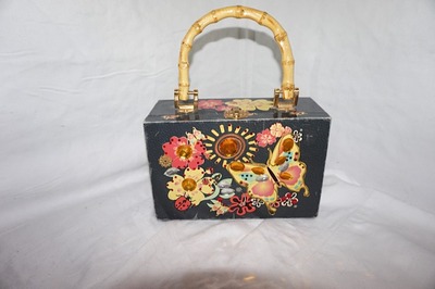 Vintage black butterfly box purse, 8" wide