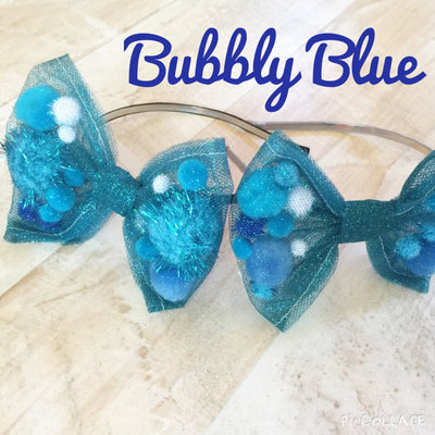 Bubbly Blue Pom Pom Bow