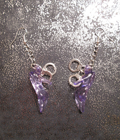 Handcuffs and High Heels Fetish Earrings (Purple)