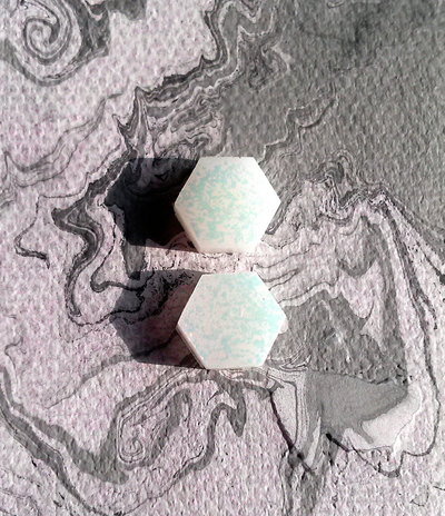 Opal Hex Stud Earrings Faux Opal Hexagon Post Earrings