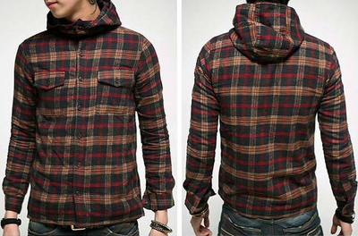 Dark Plaid Slim Hooded Long Sleeve Shirt