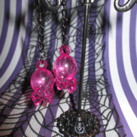 Kawaii Skull and Cross Bone Earrings (Magenta)  - Thumbnail 2