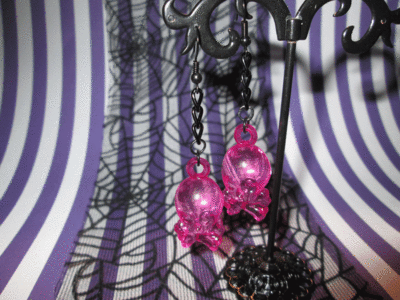 Kawaii Skull and Cross Bone Earrings (Magenta)