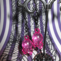 Kawaii Skull and Cross Bone Earrings (Magenta)  - Thumbnail 1