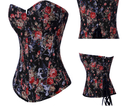 Black Floral Prints Bustier Corset