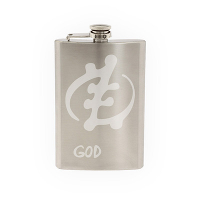 Adinkra Akan #1 - God African Sign Symbology - Etched 8 Oz Stainless Steel Flask