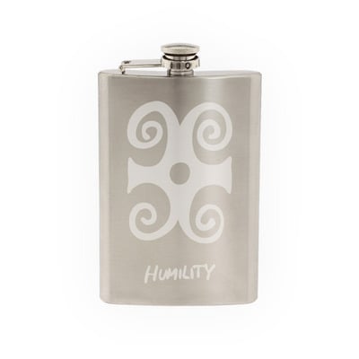 Adinkra Akan #3 - Humility African Sign Symbology - Etched 8 Oz Stainless Steel Flask