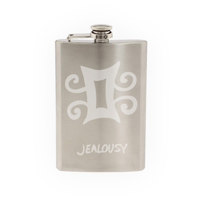 Adinkra Akan #4 - Jealousy African Sign Symbology - Etched 8 Oz Stainless Steel Flask