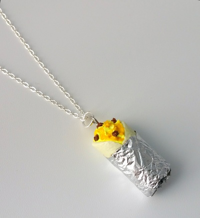 Kawaii Cute Miniature Food Necklaces - Breakfast Burrito with Sterling Silver Chain
