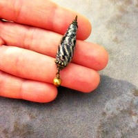 Handmade Salvaged Fabric Bead Pendant with Pearl: Adinkra - Thumbnail 4