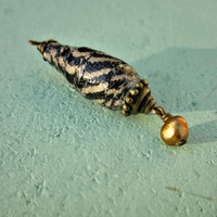 Handmade Salvaged Fabric Bead Pendant with Pearl: Adinkra - Thumbnail 1