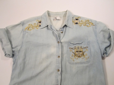 Yacht club distressed light denim blouse