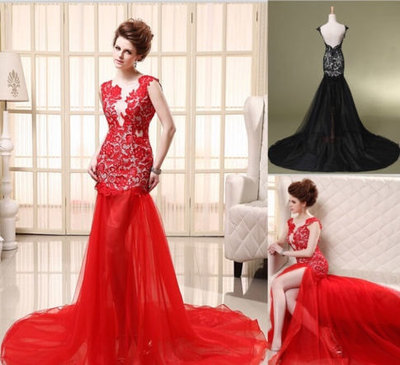 Lace Red or Black Sexy Prom Dress Formal Dress Cocktail Dress Military Ball Gown,PD3800215