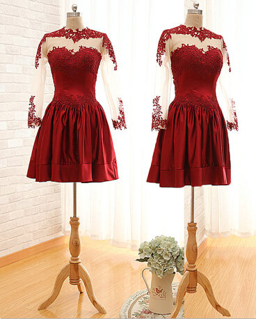 Charming Burgundy Sweetheart Knee Length Prom Dress With Embroidery And Lace, Burgundy Prom Dresses, Prom Dresses 2016,PD20160708