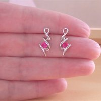 925 Ruby (Lab Created)Earrings/Ruby Jewelry/Silver Ruby Earrings/Ruby Jewellery/July Birthstone /Silver Ruby Studs/Ruby Red Stud Earrings - Thumbnail 1