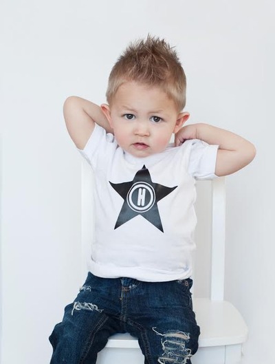 The Star Personalized Alphabet T-shirt Black & White New Custom