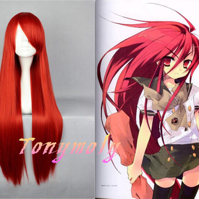 80cm long red wig long straight wig shakugan no shana-shana anime cosplay wig heat resistant synthetic hair wigs - Thumbnail 4