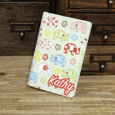 Cute Elephant Pattern Custom Personalised Monogrammed PU Leather Passport Holder Case Wallet Cover (N-032)