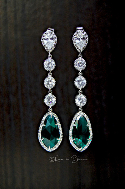 Wedding Chandelier Earrings In Emerald Czech - Style # E157E : Luxe in Bloom