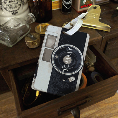 Vintage Retro Camera Personalised PU Leather Luggage Tag, Travel Tag, Bag Tag, custom name monogram initial (S-008)