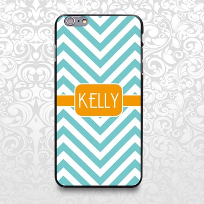 Teal chevron pattern custom name case for iphone 7/6s/5/5s/5c, samsung s6/note5, sony, lg nexus, nokia lumia, htc one, moto x (bcbl-5) - Thumbnail 3