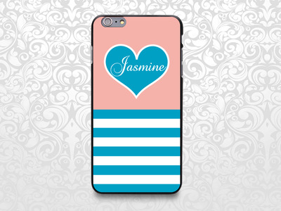 Peach and blue heart stripes custom name case for iPhone 7/6/6s/5/5s/5c, Samsung S6/Note5, Sony, LG Nexus, Nokia Lumia, HTC One, Moto X (BCBL-55)