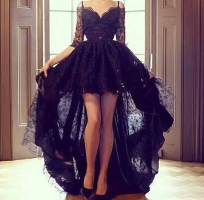 Charming Prom Dress,High/Low Prom Dress,Half Sleeve Prom Dress,Lace Prom Dress,15040109