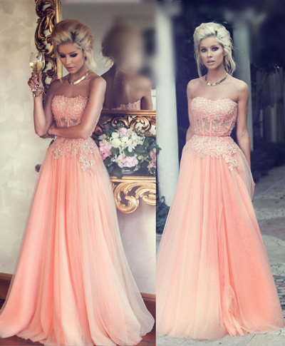 Elegant Prom Dress,A-Line Prom Dress,Strapless Prom Dress,Appliques Prom Dress,15040129