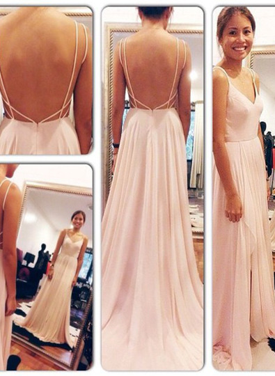 pink prom dress, long prom dress, chiffon prom dress, cheap prom dress, backless prom dress, custom prom dress, BD14406